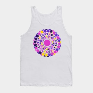 Repeated elements in round geometric ornament in random bright neon colors Tank Top